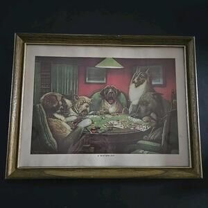 Vintage C.M. Coolidge Framed Print Dogs Playing Poker A WATERLOO